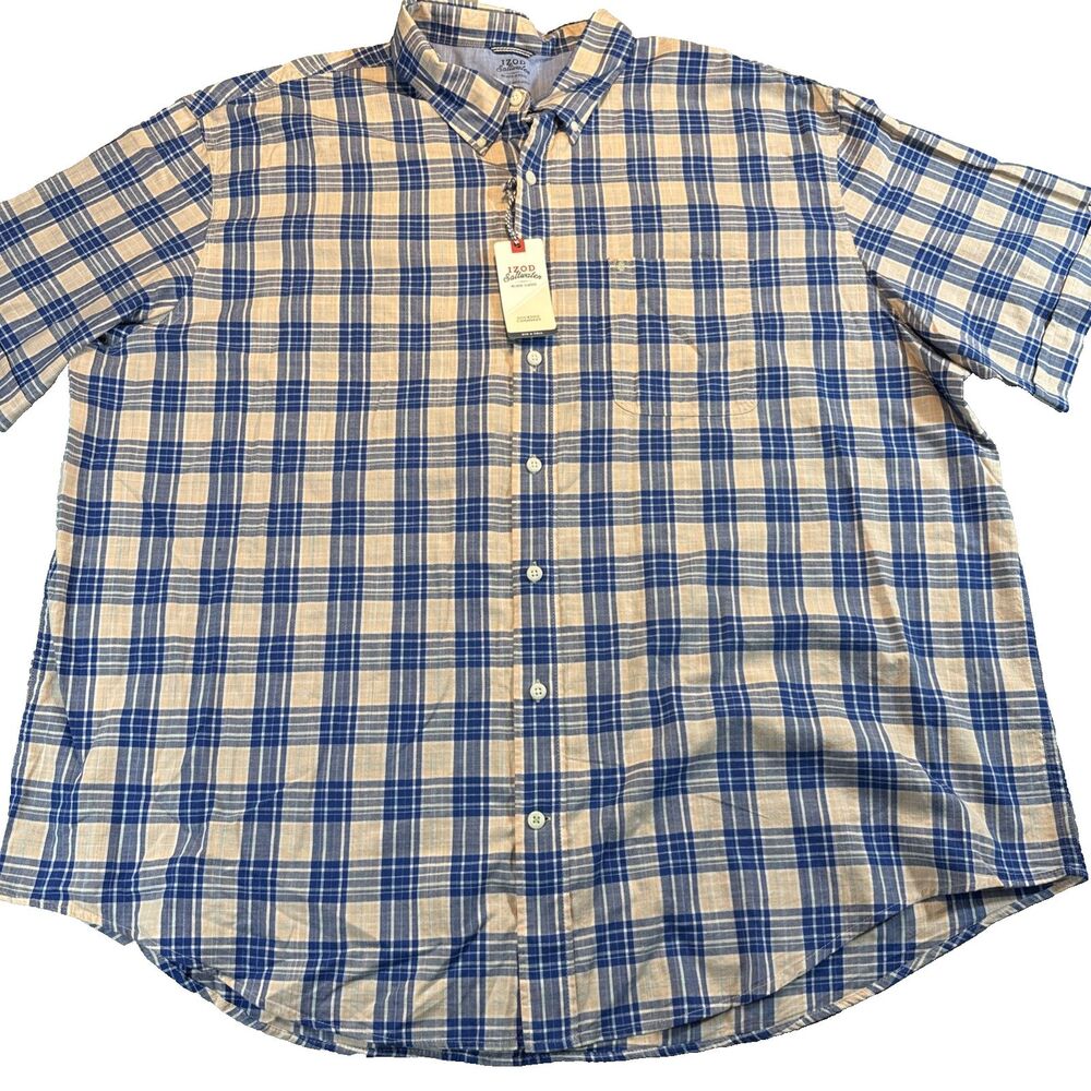 NWT IZOD Saltwater Mens Big & Tall Relaxed Fit SS Sz 3XL Dockside Chambray Blue